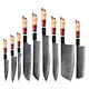 Red Resin Stabilized Wood White Turquoise Dovetail Handle Damascus Knife Set